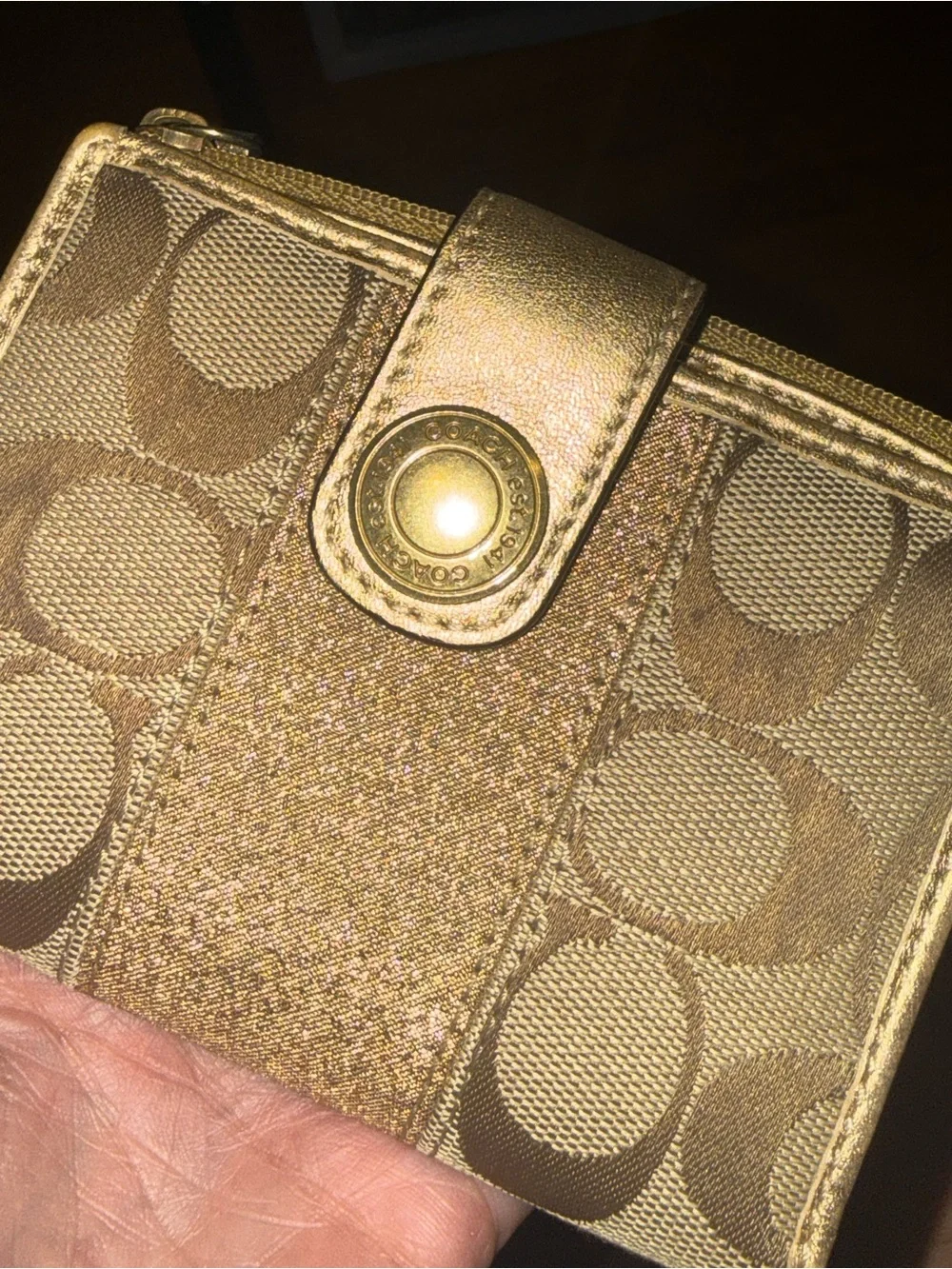 Y2K Coach Metallic Gold Signature Compact Wallet